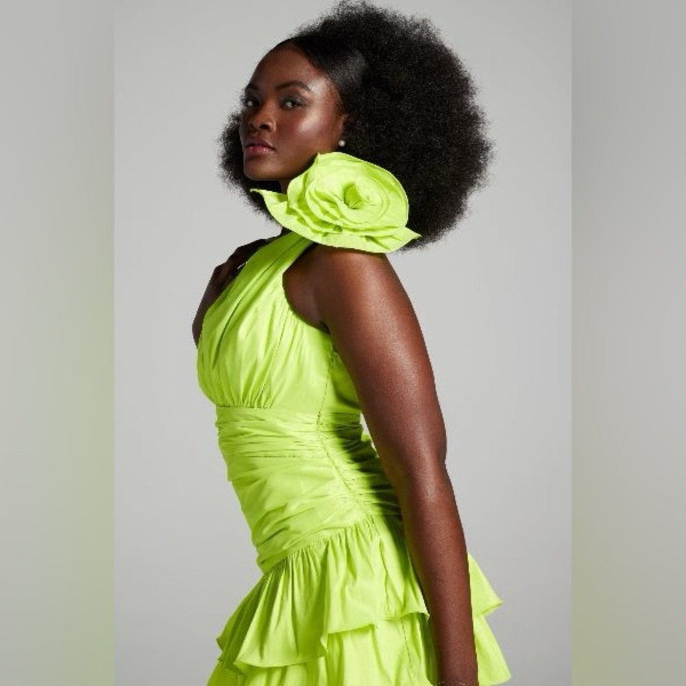 NWT Lord & Taylor Gabrielle Union Asymmetric Bare Shoulder Rosette Dress… - Picture 2 of 6
